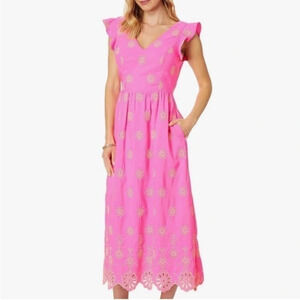 Lilly Pulitzer Lillyanne Flutter Sleeve dress Aura pink days bloom eyelet 6 New